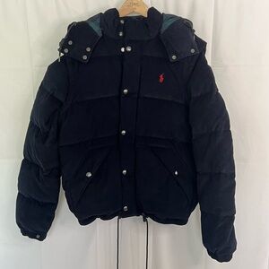 Polo Ralph Lauren 2 in1 Down Hooded Corduroy Puffer Jacket/Vest Sz M Navy
